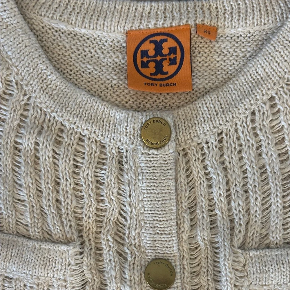 Tory Burch Cream Open Knit Button-Front Cardigan